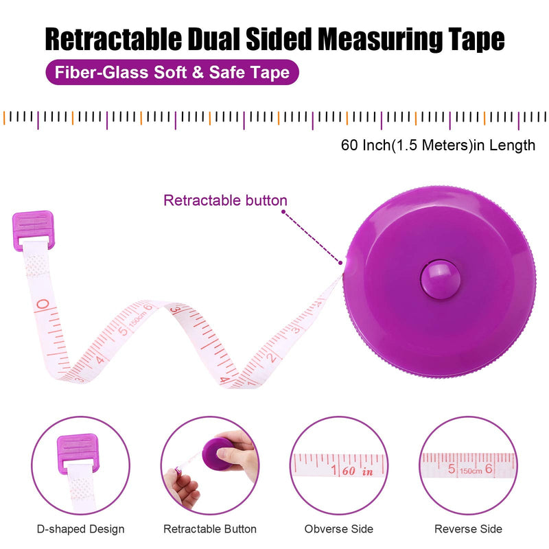 [Australia - AusPower] - Measuring Tape, Retractable 60 Inch Fabric Tape Measure, Small Sewing Tape Measurer for Cloth Waist Medical Nursing Craft Travel(3 Pack/Pink Purple Sky Blue) Pink, Purple, Sky Blue 