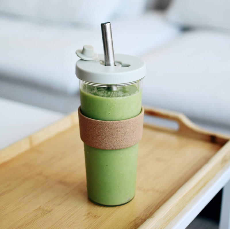 [Australia - AusPower] - 24 oz Leakproof, Reusable Boba Cup and Smoothie Tumbler by Dodoko with Resealable Lid Plug |Wide Stainless Steel Straw for Bubble Tea and Boba| Dishwasher Safe | BPA Free | Shatterproof - Sage Green 