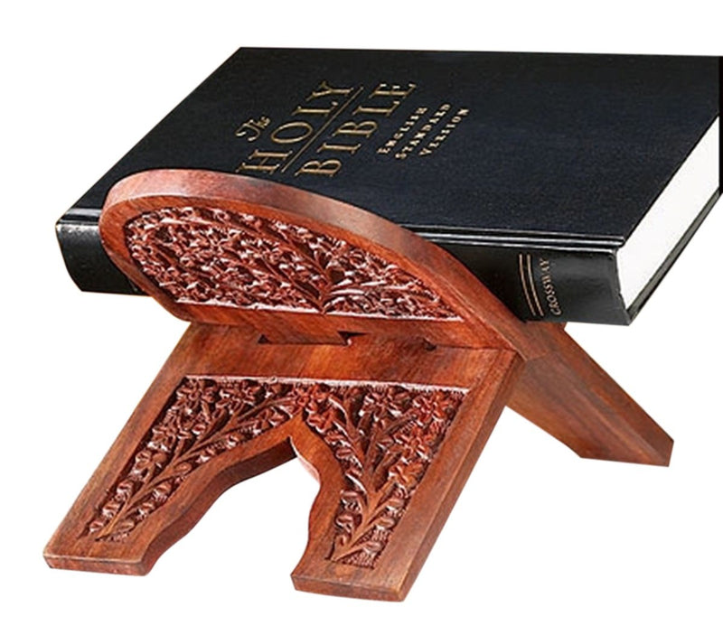 [Australia - AusPower] - Carved Rosewood Bible Hymnal or Missal Display Stand, 10 Inch 