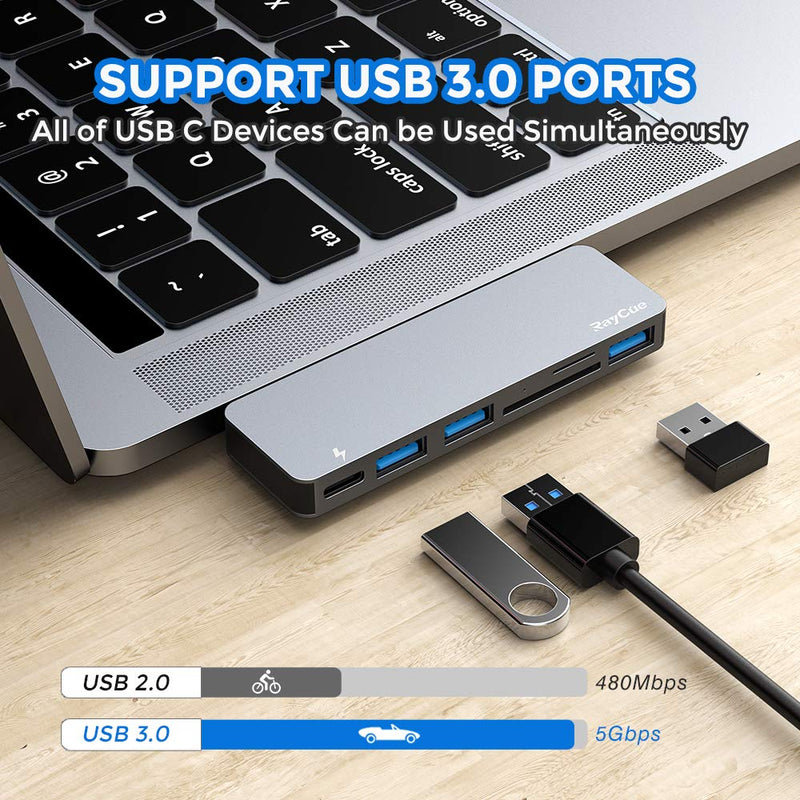 [Australia - AusPower] - USB C Hub Adapter for MacBook Pro/Air M1 2020 2019 2018, 6 in 1 USB-C Accessories Compatible with MacBook Pro 13″ and 15″ with 3 USB 3.0 Ports, TF/SD Card Reader, USB-C Power Delivery 