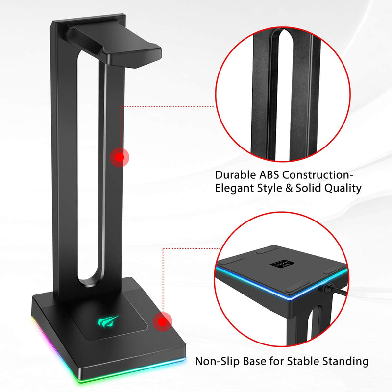 [Australia - AusPower] - Havit RGB Headphones Stand with 3.5mm AUX and 2 USB Ports, Headphone Holder for Gamers Gaming PC Accessories Black 