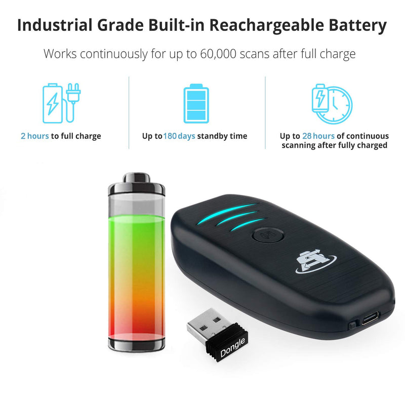 [Australia - AusPower] - ScanAvenger Portable Mini-Wireless Bluetooth Barcode Scanner: 3-in-1 Hand Scanners - Cordless, Rechargeable 1D & 2D Scan Gun for Inventory Management - Wireless, Handheld, USB Bar Code/QR Code Reader 