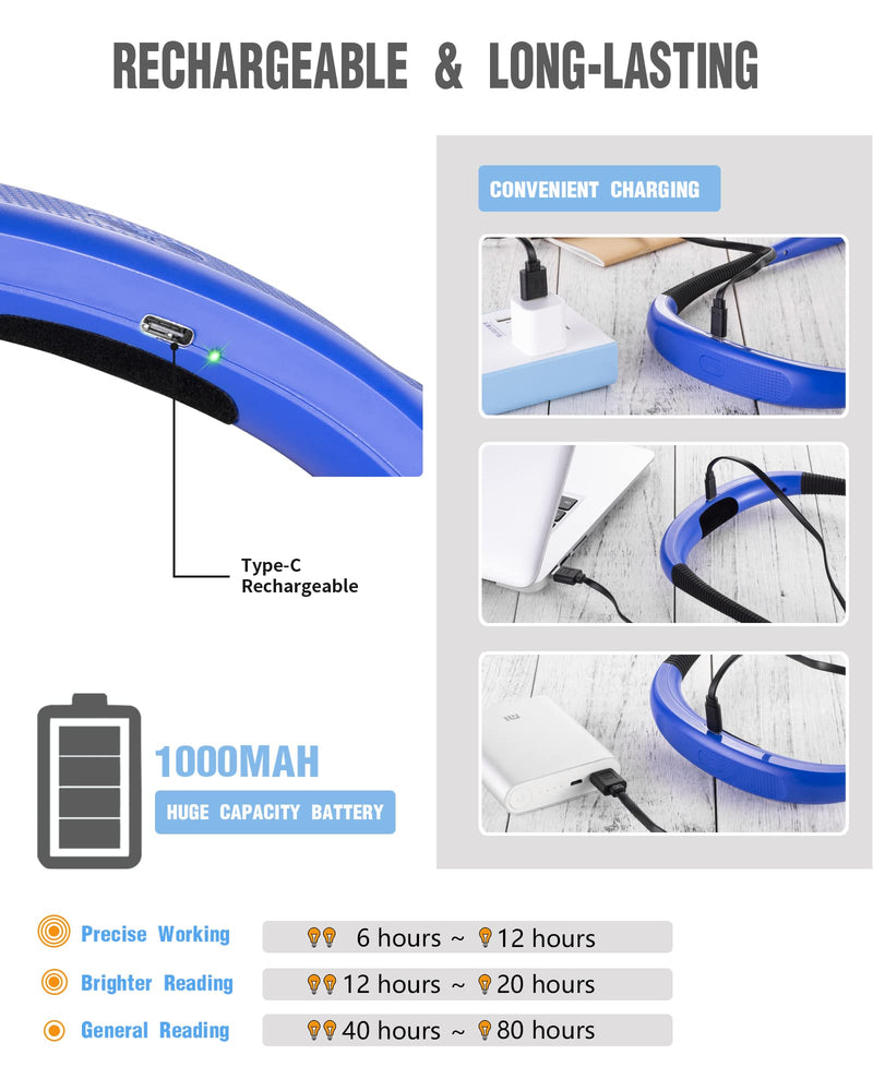 [Australia - AusPower] - Glocusent LED Neck Reading Light, Book Light for Reading in Bed, 3 Colors, 6 Brightness Levels, Bendable Arms, Rechargeable, Long Lasting, Perfect for Reading, Knitting, Camping, Repairing Light Blue 