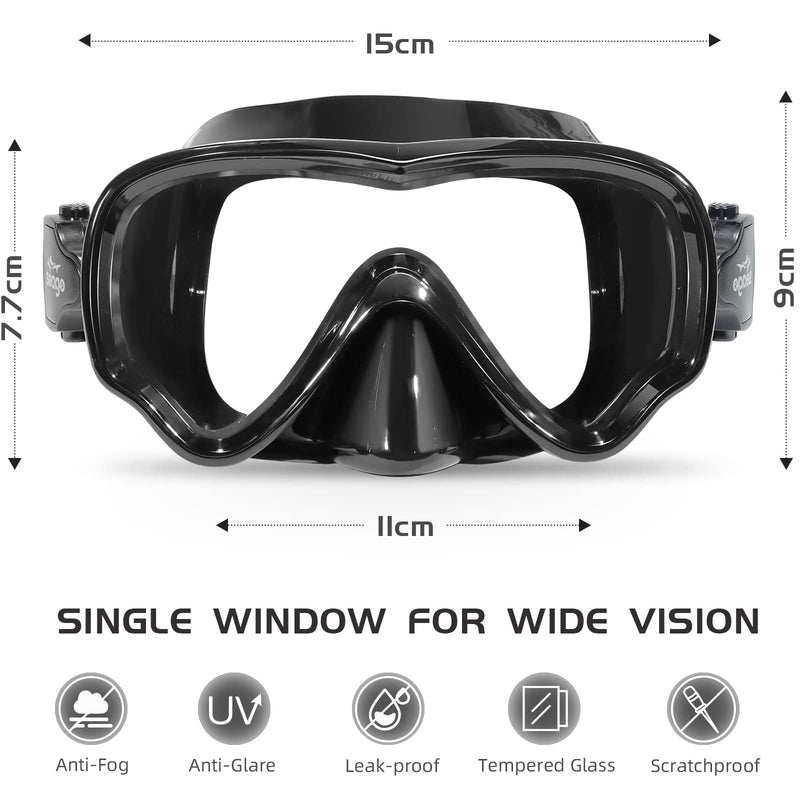 [Australia - AusPower] - Seago Kids Swim Goggles Snorkel Diving Mask for Youth, Anti-Fog 180° Clear View Black 