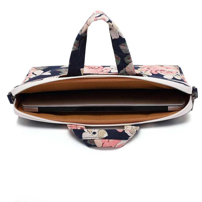 [Australia - AusPower] - Canvaslife White Rose Patten Waterproof Laptop Shoulder Messenger Bag Case Sleeve for 14 Inch 15 Inch Laptop Case Laptop Briefcase 15.6 Inch 15 inch/15.6 inch 