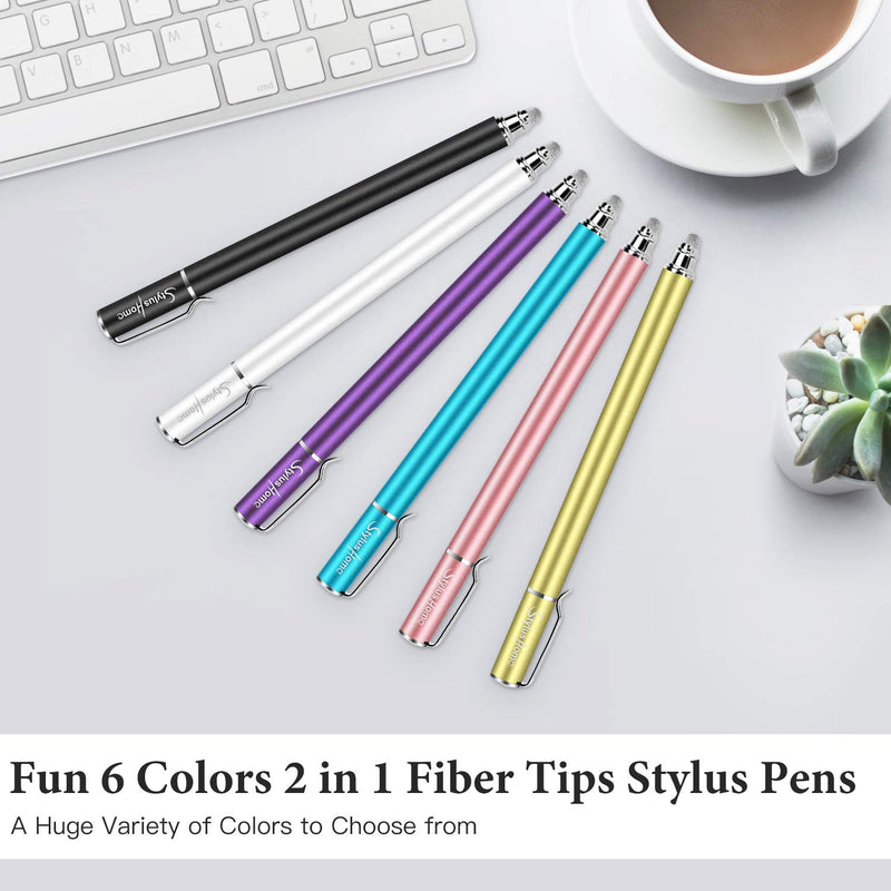 [Australia - AusPower] - StylusHome Stylus Pens for Touch Screens(6 Pcs),Sensitivity 2 in 1 Fiber Tips Capacitive Stylus with 12 Extra Replaceable Tips for iPad iPhone Tablets Samsung Galaxy All Universal Touch Screen Devices 