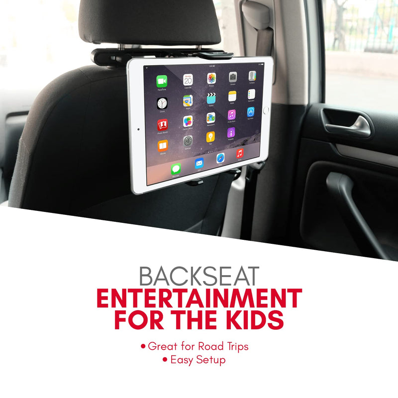 [Australia - AusPower] - Macally Car Headrest Tablet Holder, Adjustable iPad Car Mount for Kids in Backseat, Compatible with Devices Such as iPad Pro Air Mini, Galaxy Tabs, And 7" to 10" Tablets and Cell Phones - Black 
