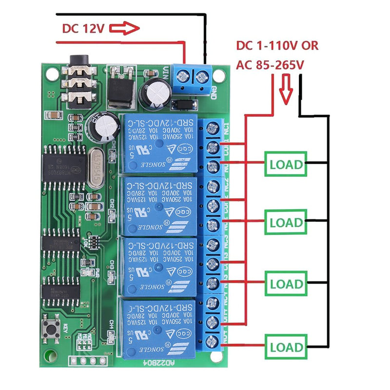 [Australia - AusPower] - AD22B04 12V 4 Channel DTMF Tone Signal Decoder Relay Phone Remote Control PLC 