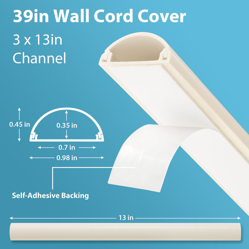 [Australia - AusPower] - Cord Hider 39in, Cable Hider for 1-2 Cords, Cord Covers for Wires on Wall, Wire Covers for Cords Wall Mount TV, Cable Cover Wall Wire Hider for Cords, Cable Raceway Beige 3X L13'' W0.98'' x H0.45'' Medium 3x L13in -39in 