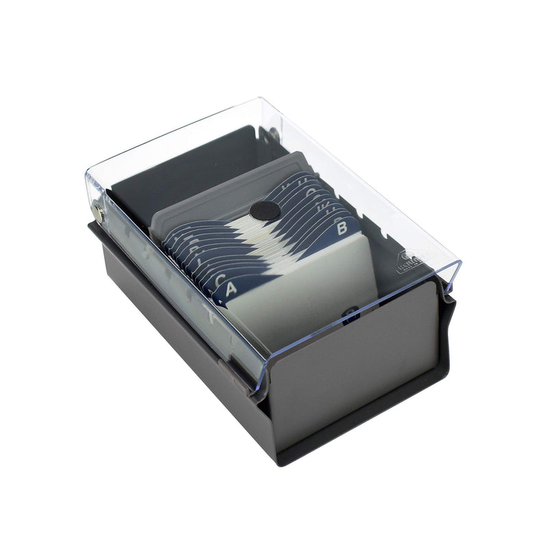 [Australia - AusPower] - Acrimet Index Business Card Size File Holder Organizer Metal Base Heavy Duty (AZ Index Cards and Divider Included) (Gray Color with Clear Crystal Plastic Lid Cover) 