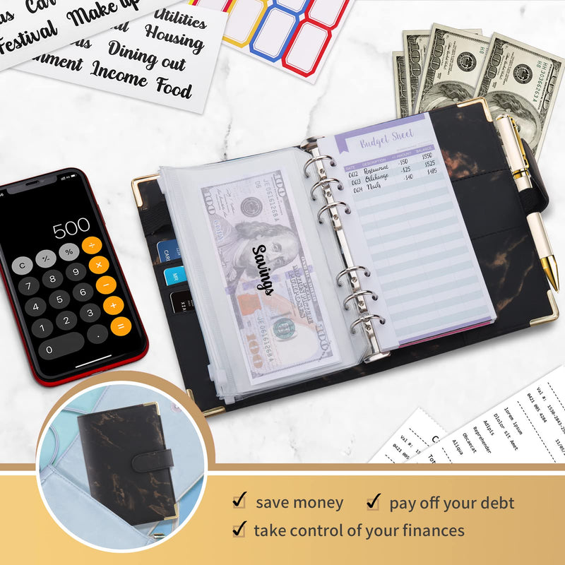 [Australia - AusPower] - Onlyesh Budget Binder, Budget Binder with Zipper Envelopes, Cash Envelopes for Budgeting, Money Organizer for Cash, 28Pcs Budget Planner with Cash Envelopes(Black) Black 