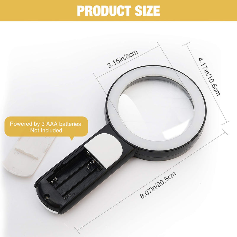 [Australia - AusPower] - JMH Magnifying Glass with Light, 30X Handheld Large Magnifying Glass 18LED Cold and Warm Light with 3 Modes, Illuminated Lighted Magnifier for Seniors Reading, Inspection, Coins, Jewelry, Exploring Black 