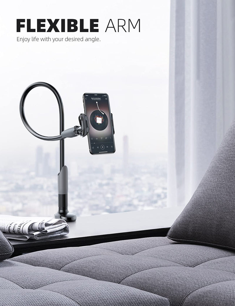 [Australia - AusPower] - Phone Holder Bed Gooseneck Mount - Lamicall Cell Phone Clamp Clip for Desk, Flexible Lazy Long Arm Headboard Bedside, Overhead Mount Stand, Compatible with Phone 12 Mini 11 Pro Xs Max XR X 8 7 6 Plus Black 
