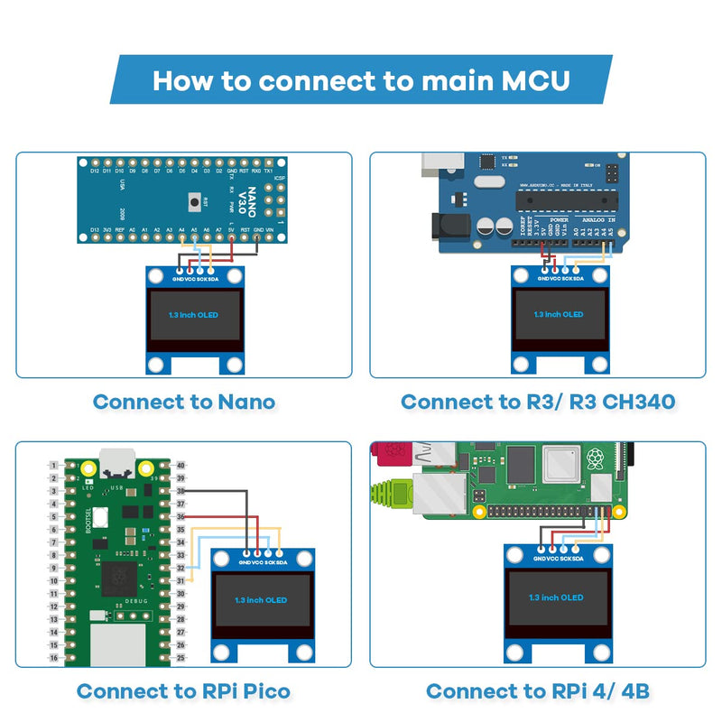 [Australia - AusPower] - Hosyond 5 Pcs 1.3 Inch IIC I2C OLED Display Module 128x64 Pixel SH1106 Screen Module Compatible with Arduino/Raspberry Pi (White) White 