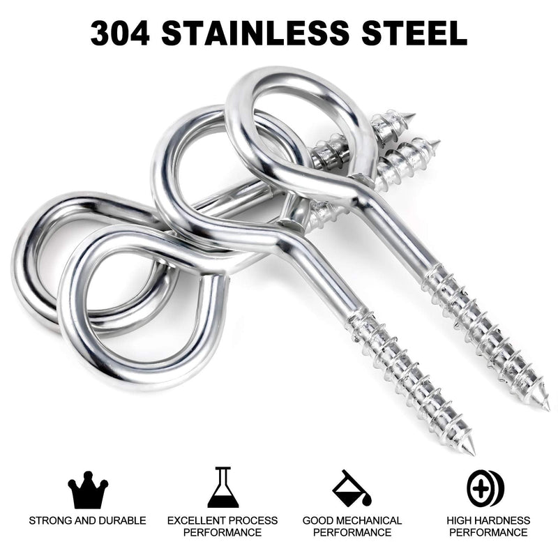 [Australia - AusPower] - 5 Inch Eye Hooks Screw, 304 Stainless Steel Screw Eyes, Heavy Duty Eye Bolt, Sturdy & Anti-Rust Eye Screws for Wood Tie-Downs, Lifting and Securing Cables Wires, Easy to Install Silver 