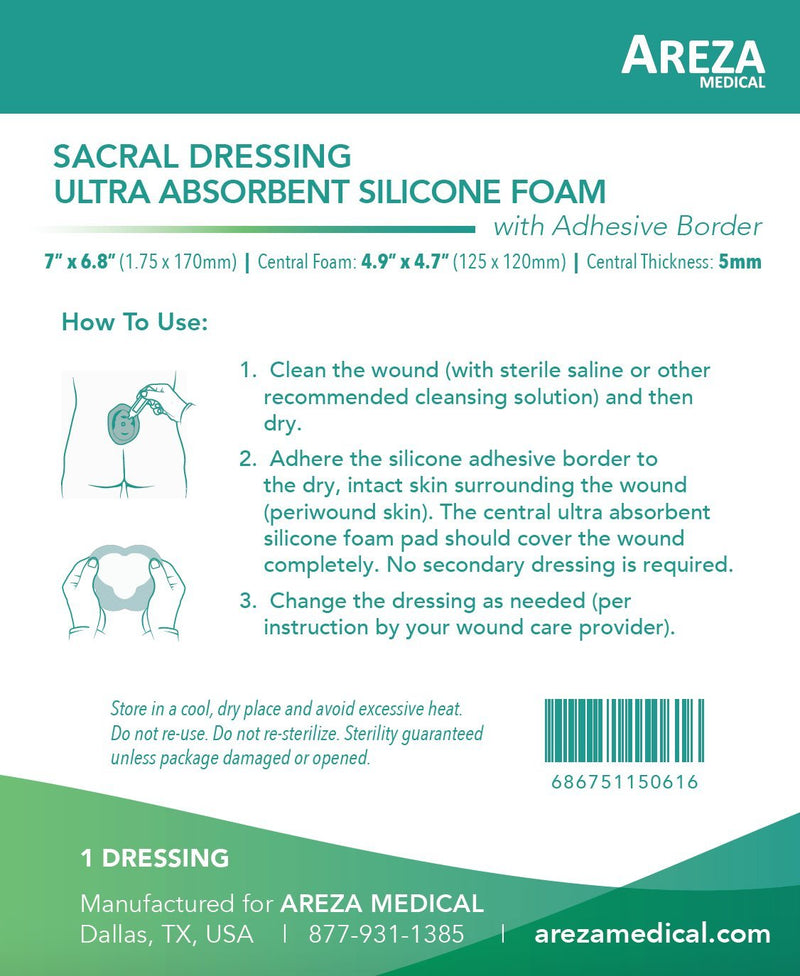 [Australia - AusPower] - Sacral Silicone Ultra-Absorbent Foam Dressing 7" X 6.8" Box of 5; Wound Dressing By Areza Medical 