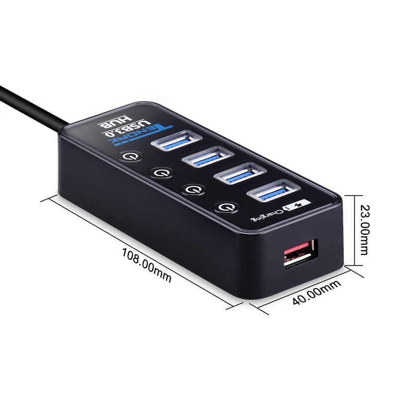 [Australia - AusPower] - USB 3.0 Hub, Tendak USB Hub with 4 USB 3.0 Data Ports + 1 USB Smart Charging Port and Power Supply Adapter with Individual On/Off Port Switches for PS4 Pro PS4 Slim Xbox One 