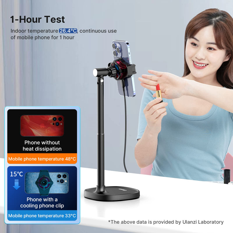 [Australia - AusPower] - ULANZI Phone Cooler for Live Streaming & Gaming w Adjustable Stand, Fast Phone Cooling Fan & Mobile Phone Radiator w 5 Layers Heat Dissipation Devices, Fit All Types of iPhone Android Smartphones 