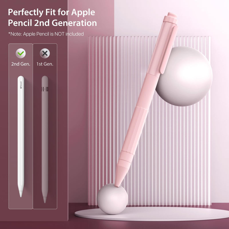 [Australia - AusPower] - MoKo Pencil Sleeve for Apple Pencil 2nd Generation Case, Anti-Slip Protective Skin Cover, Double Tap & Magnetic Charging Available, Pencil Holder Case with Clip and 2 Nips, Light Pink 