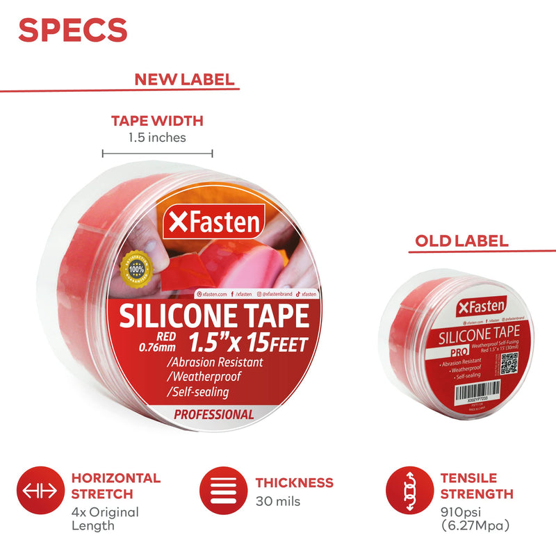 [Australia - AusPower] - XFasten Self-fusing Silicone Tape Pro, Red, 1.5-Inch x 15-Feet, 30mils Extreme Stretch and Seal Plumbing Tape for Leaky Pipes, Tool Grip, Electrical Tape| PVC Pipe Leak Repair Tape Non-Reactive 