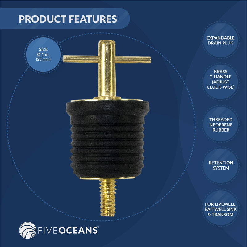 [Australia - AusPower] - Five Oceans T-Handle Drain Plugs, 1 inch FO-2882 