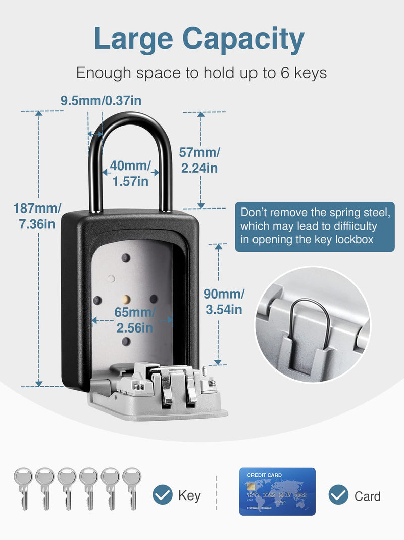 [Australia - AusPower] - Puroma Key Lock Box Waterproof Combination Lockbox Portable Resettable Wall Mounted & Hanging Key Safe Lock Box for House Keys, Realtors, Garage Spare, Black & Gray 