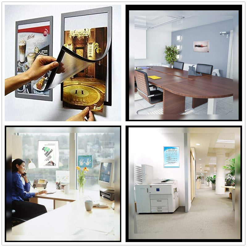 [Australia - AusPower] - JIUYE A4 Self Adhesive Magnetic Display Frame,Dual Side Transparent Magnetic Window Sign Holder for Office/Store/School as Shop Window Notice/Schedule (A4 6Pcs, Silver) A4 6Pcs 