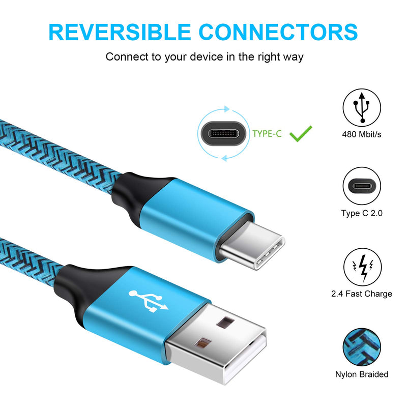 [Australia - AusPower] - USB Wall Charger Fast Charging for Samsung Galaxy S22/S21+/S20 FE/S10E/S9/S8,Note 22/20 Ultra/10/9/8,A50/A20/A21/A51/A71/A10E/A11/A12/A32,Moto G Power/G Stylus/G Fast,Phone Charger Head,Type C Cable 2+2 Charger Kit(Blue) 