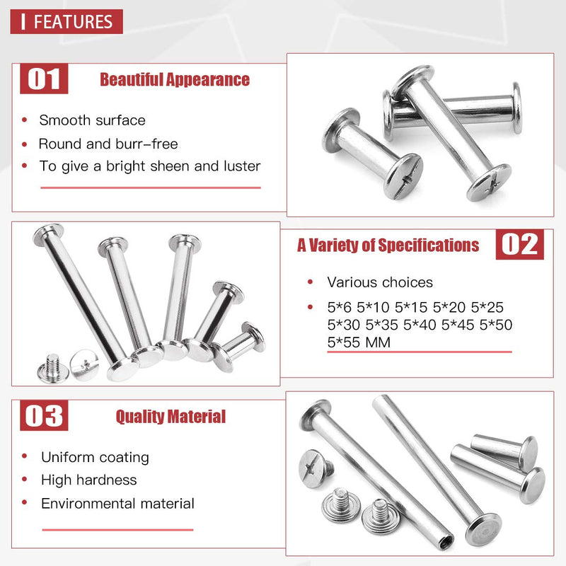 [Australia - AusPower] - Hilitchi 50 Sets M5 x 40mm Phillips Chicago Screw Posts Binding Screws Assortment Kit for Scrapbook Photo Albums Binding, Leather Repair M5 x 40mm-50Sets 
