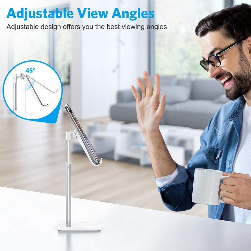[Australia - AusPower] - Cell Phone Stand, OMOTON Adjustable Angle Height Desk Phone Dock Holder for iPhone SE 2/11 / 11 Pro/XS Max/XR, Samsung Galaxy S20 / S10 / S9 / S8 and Other Phones (3.5-7.0-Inch),Silver Sliver 