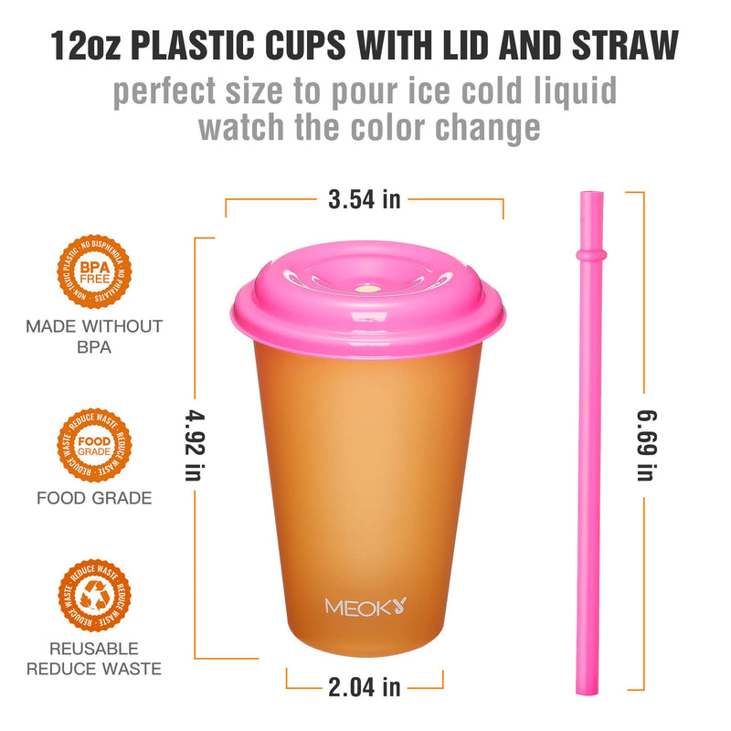 [Australia - AusPower] - Meoky Color Changing Cups with Lids and Straws for Kids 6Pack 12oz Plastic Reusable Cold Drink Tumblers Summer Party Cups 6 Count (Pack of 1) 