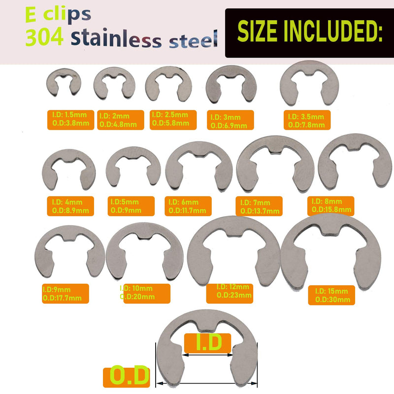 [Australia - AusPower] - CO-RODE 440pcs Stainless Steel E Clips Circlip Ring External Retaining Ring Assortment Kit 