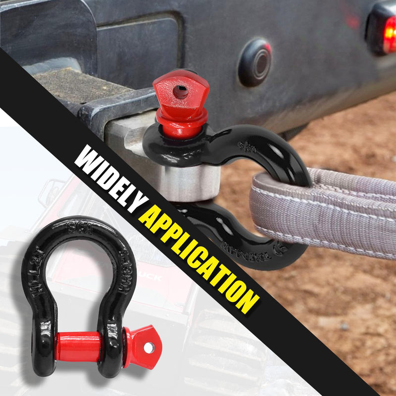 [Australia - AusPower] - Luomorgo 2 Pcs D Ring Shackles 1/2 Inch, 2 Ton (4,409 Lbs) Capacity, Heavy Duty Bow Shackle, Screw Pin Clevis Shackles Rugged 8 Ton (17,636 lbs) Maximum Break Strength Black, Red 