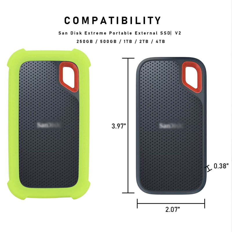 [Australia - AusPower] - E61 Cover Case Replacement for SanDisk Extreme V2 500GB 1TB 2TB Portable External SDSSDE61 SSD - Up to 1050MB/s, Soft Silicone Portective Skin Sleeve, Green Glow in Dark - LEFXMOPHY Luminous Green 