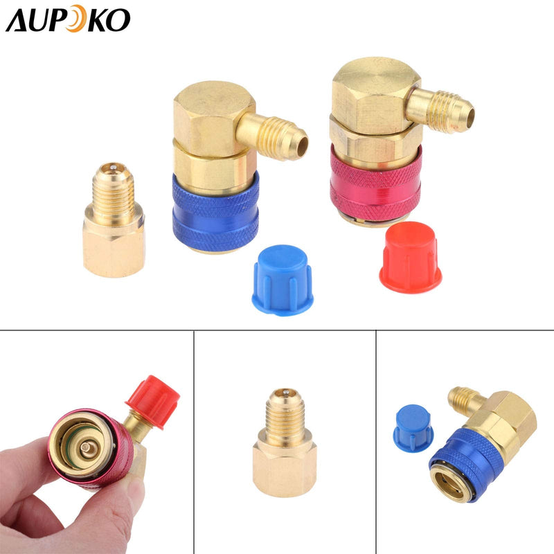 [Australia - AusPower] - R12 to R134A Conversion Quick Connect Coupler Kit, High/Low Side 90 Degree Angle Quick Coupler Manifold Gauge Set with R134A 1/2" Female x 1/4" SAE Male Tank Adapter 