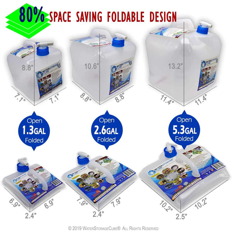 [Australia - AusPower] - WaterStorageCube BPA Free Collapsible Water Container with Spigot, Camping Water Storage Carrier Jug for Outdoors Hiking Backpack & Survival Kit, Foldable Portable Water Canteen 1.3/2.6/5.3 Gallon 1.3 Gallon 2-Pack 1.3 Gal 