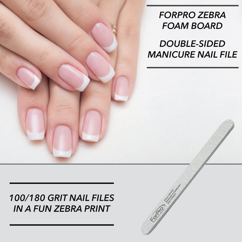[Australia - AusPower] - ForPro Zebra Foam Board, 100/180 Grit, Double-Sided Manicure Nail File, 7” L x .75” W 50-Count 