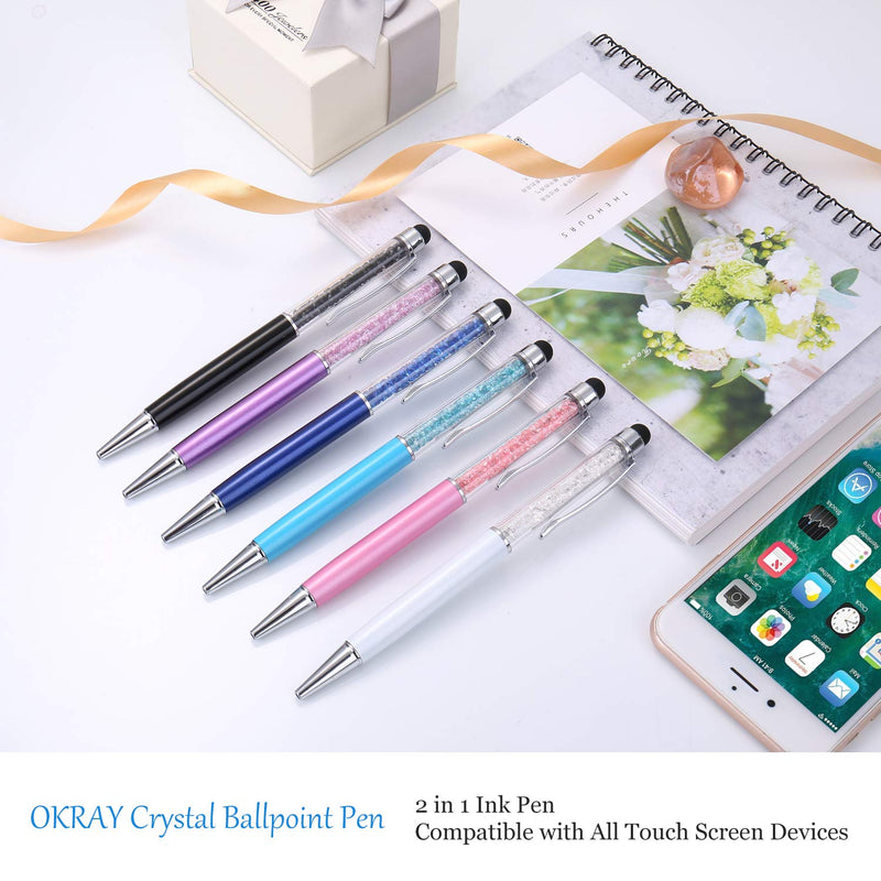[Australia - AusPower] - Stylus Pens, OKRAY 6 Pack 2-in-1 Combo Slim Crystal Touch Pen Ballpoint with Black Ink Compatible with Pad/Tablet, iPhone, Android, Samsung Galaxy, HTC, Nexus and All Touch Screen Devices 