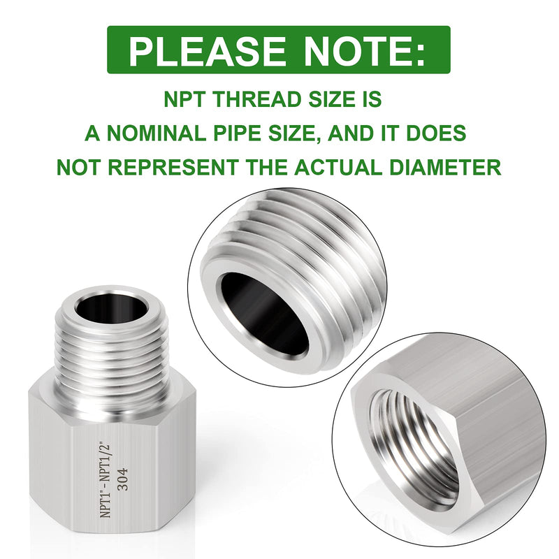 [Australia - AusPower] - TAISHER 2PCS Forging of 304 Stainless Steel Pipe Fitting, Reducer Adapter, 1/2-Inch Male Pipe x 1-Inch Female Pipe 1" FNPT x 1/2" MNPT 2 