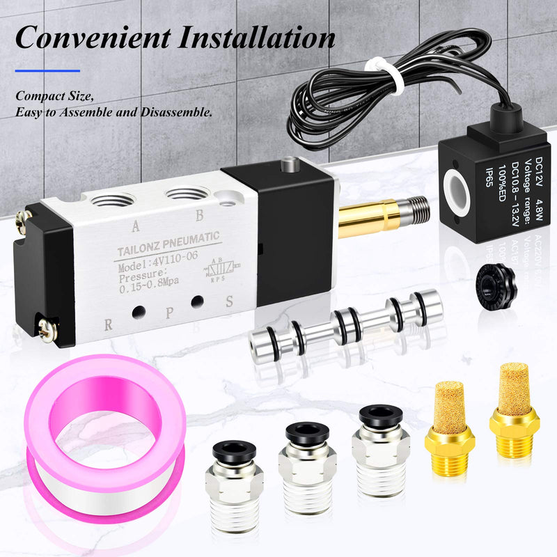 [Australia - AusPower] - TAILONZ PNEUMATIC 1/8"NPT Solenoid Valve 4V110-06 12V/24V/110V/220V Single Coil Pilot-Operated Electric 2 Position 5 Way Connection Type DC12V 