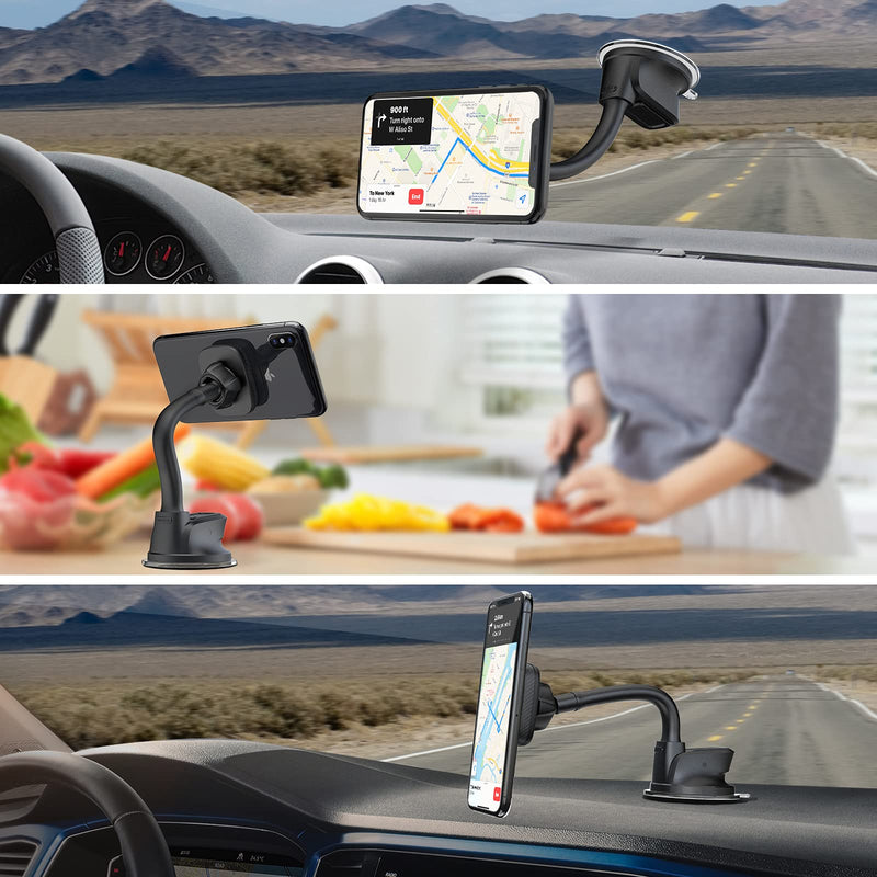 [Australia - AusPower] - Ultimate Flexible Arm Magnetic Dash Mount Windshield Phone Holder w/Strong Sticky Suction Cup Compatible with iPhone 11 Xs Max X 8 7 Plus Samsung Galaxy S10 S9 S8 Note 8 Sony Xperia Z5 Huawei P30 P20 