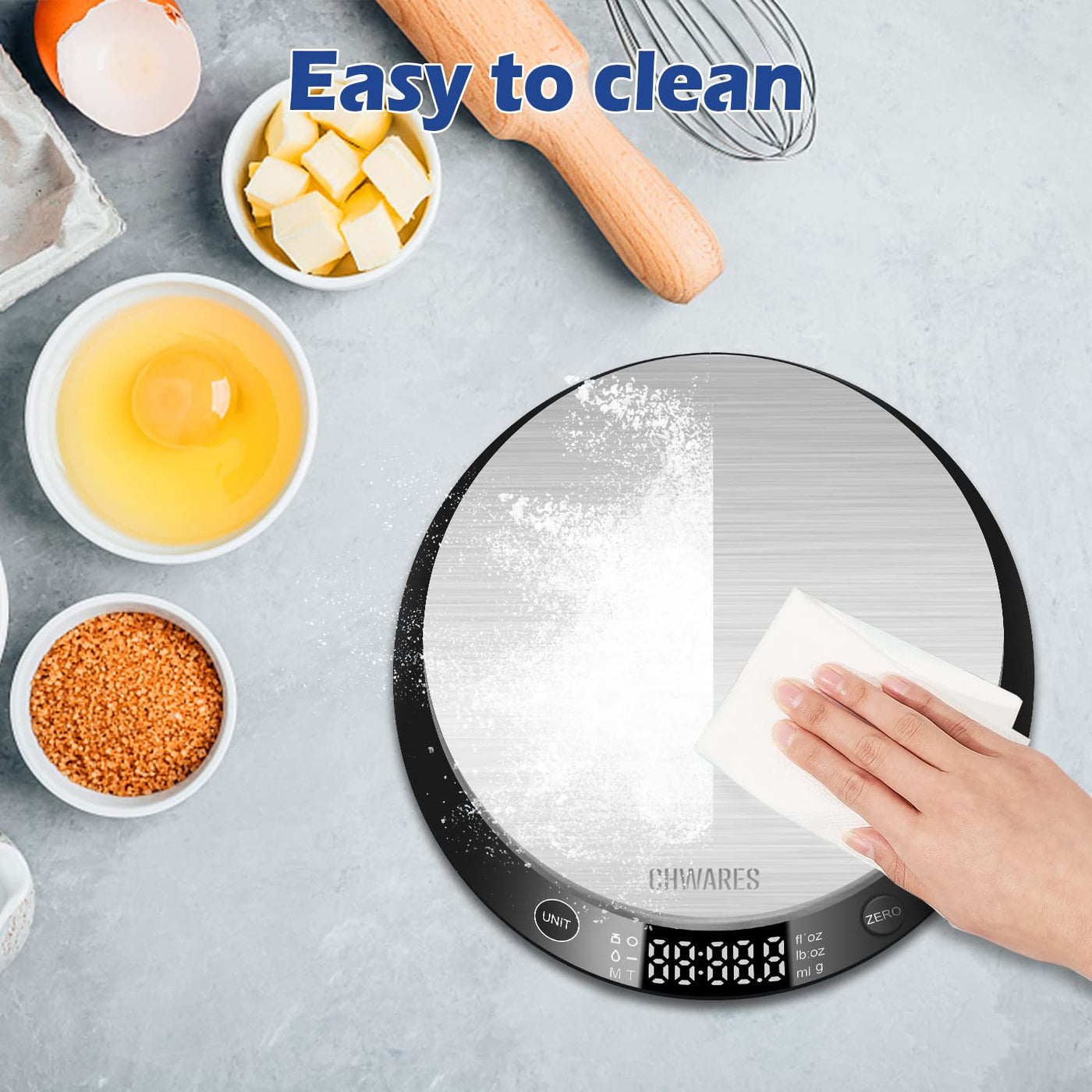 CHWARES Food Scale, Kitchen Scale with Bowl Stainless Steel, Rechargeable Digital Scale Grams and Ounces for Weight Loss, Dieting, Baking, Cooking