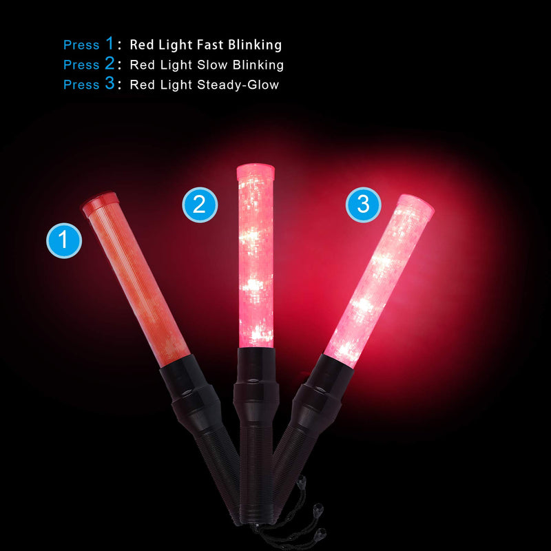 [Australia - AusPower] - 2 Pieces 16 inch Red Signal LED Baton Light,3 Flashing Modes, Traffic Control Wand with Wrist Strap, Using 2 D-Size Batteries (Not Included) 2 PC 