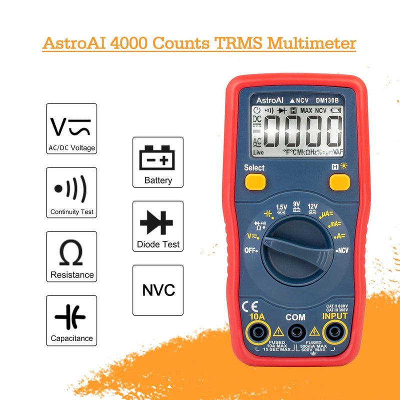 [Australia - AusPower] - AstroAI Digital Multimeter, Voltmeter 1.5v/9v/12v Battery Voltage Tester Auto-Ranging/Ohmmeter/DMM with Non-Contact Voltage Function, Accurately Measures Voltage Current Amp Resistance Capacitance 