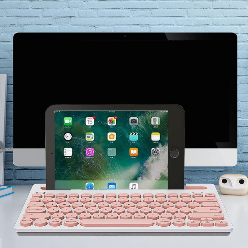 [Australia - AusPower] - Wireless Keyboard, Attoe Dual Channel Multi-Device Universal Cute Wireless Bluetooth Keyboard Portable Slim with 20m Connection Distance for Tablet Smart Phone PC Windows Android iOS Mac (Pink)… Pink 