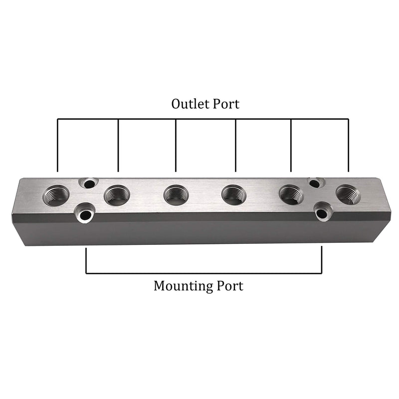 [Australia - AusPower] - 6 Way Pneumatic Manifold Air Distribution Block, G1/2 Supply Port, G1/4-Inch Output Port, Aluminum Alloy 6 Way 8 Port 