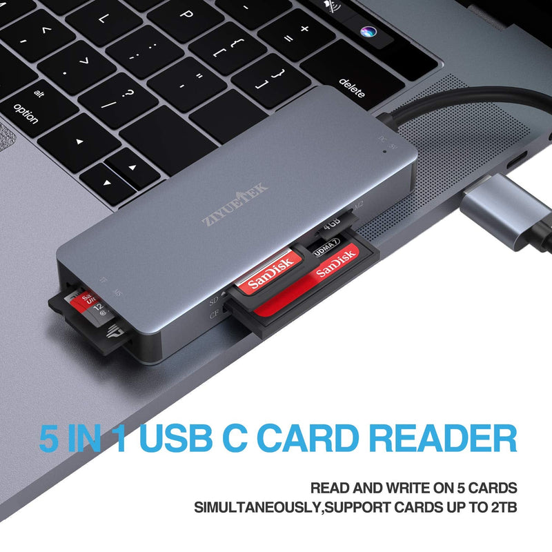 [Australia - AusPower] - CF Card Reader,USB 3.0 to Compact Flash Memory Card Reader Adapter 5Gbps Read 5 Cards Simultaneously for SDXC, SDHC, SD, Micro SDXC, Micro SD, Micro SDHC, M2, MS, CF and UHS-I Card (Grey) USB-3.0 