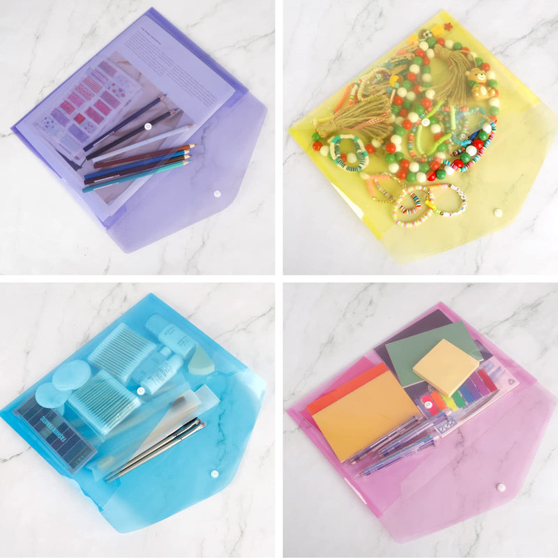 [Australia - AusPower] - EOOUT 28pcs Plastic Envelopes, Poly Envelope Folder, 8 Colors, Clear Plastic Reusable Folders with Snap Button Closure, A4 Size, Letter Size, for School and Office Supplies 