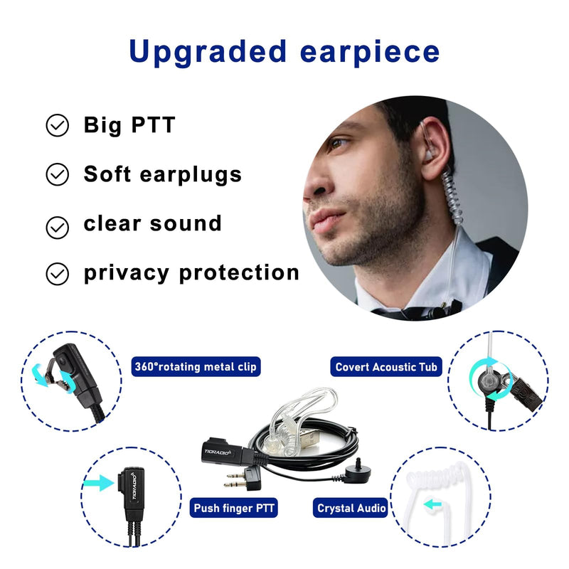 [Australia - AusPower] - TIDRADIO TD-V2 Walkie Talkies for Adults Long Range, Rechargeable Two Way Radio Earpiece with MIC,16 Channels Handheld Walkie Walkie with Secure Service Function(2 Pack) 