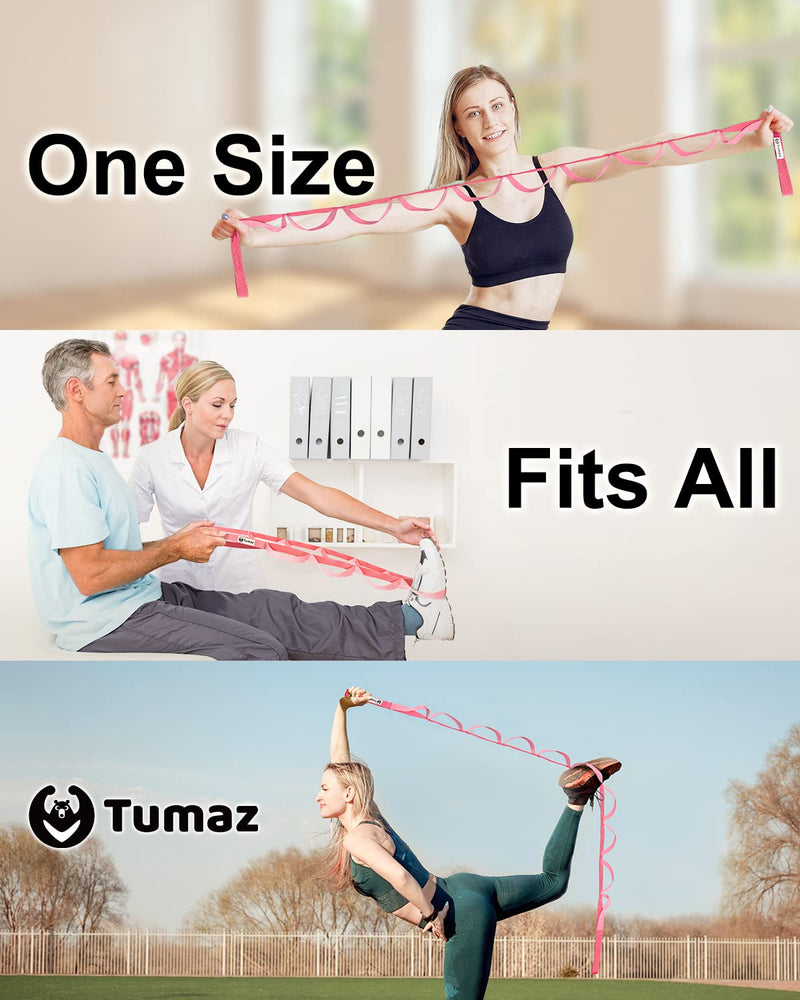 [Australia - AusPower] - Tumaz Stretching Strap - 10 Loops & Non-Elastic Yoga Strap - The Perfect Home Workout Stretch Strap for Physical Therapy, Yoga, Pilates, Flexibility - [Extra Thick, Durable, Soft] Multi-Loop 01. Pink Match 